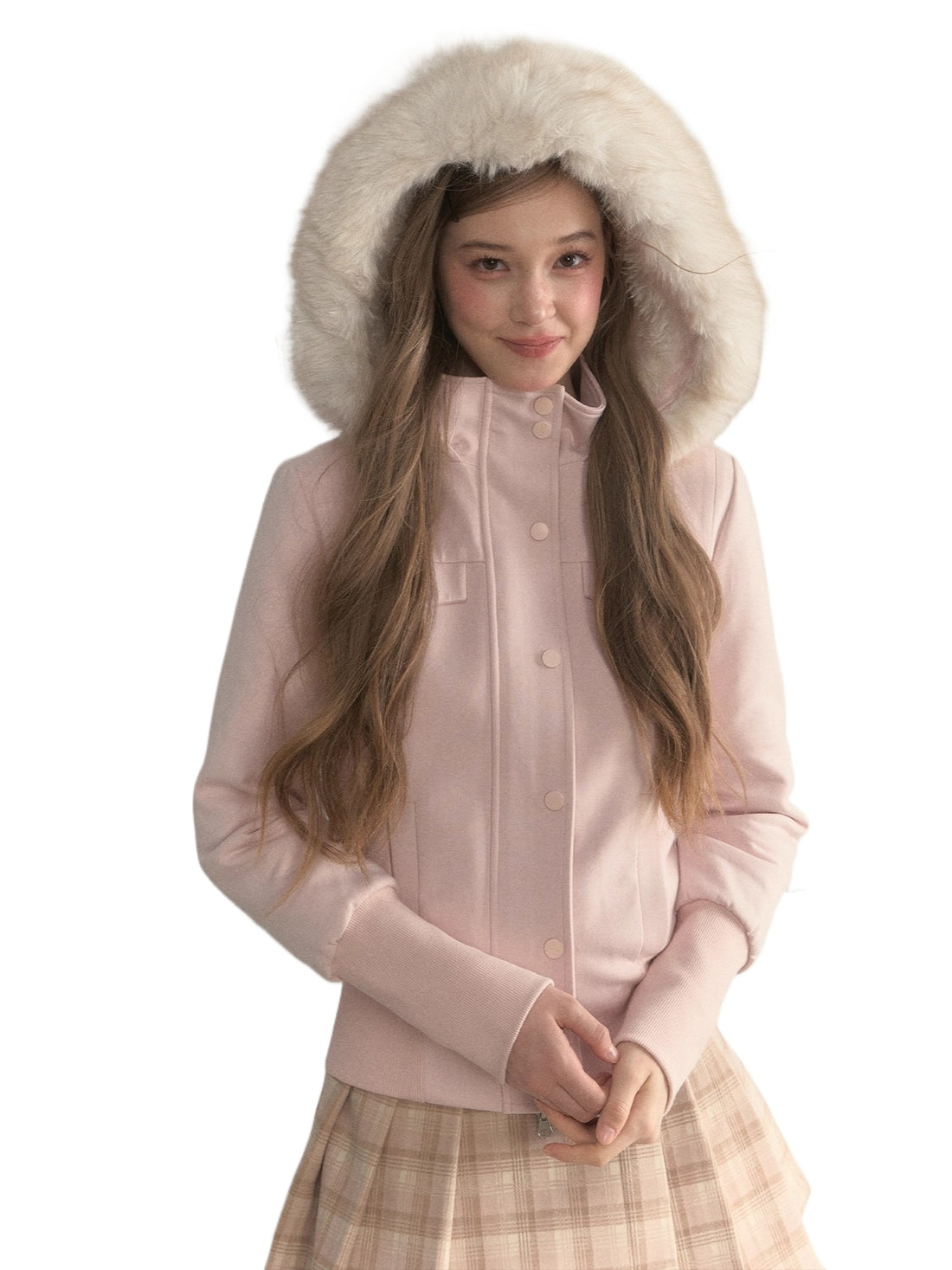 Fleece-Lined Faux Fur Collar Hooded Jacket