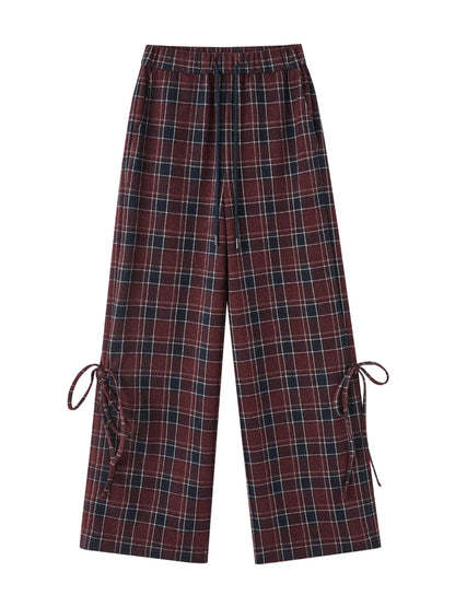 Plaid Drawstring Bowknot Pants