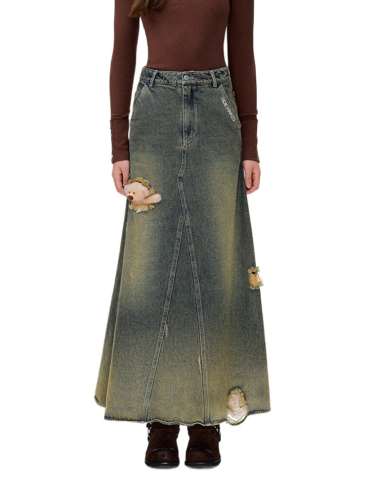 Split Deconstructed A-line Denim Skirt