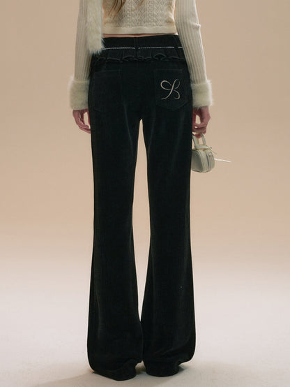 Black Fitted Chenille Flared Pants