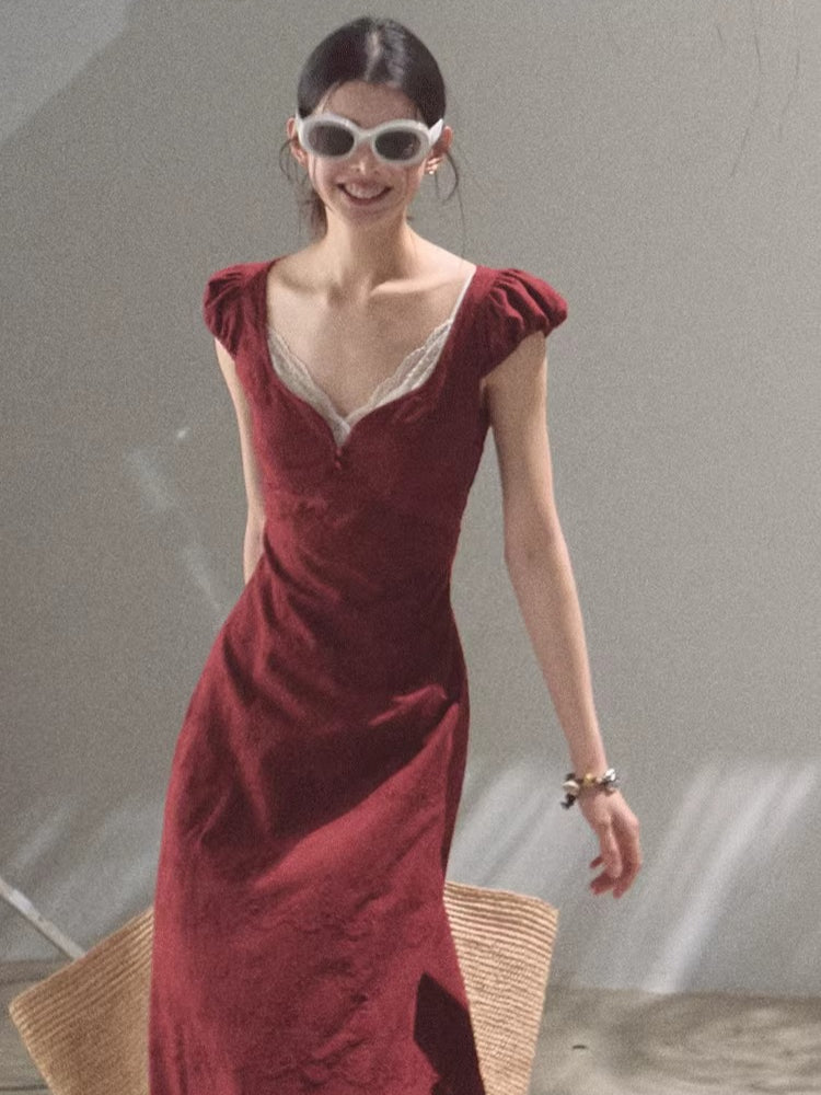 Cotton Bohemian Sash-Red Resort Tea Dress