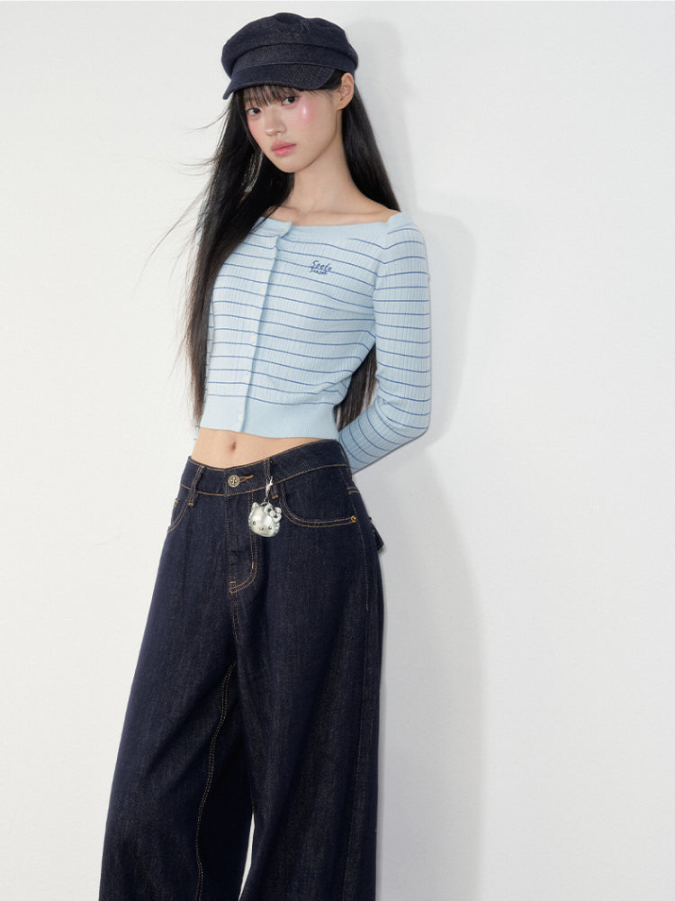 Striped Knit One-Shoulder Top - CHINASQUAD