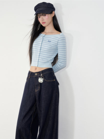 Striped Knit One-Shoulder Top - CHINASQUAD