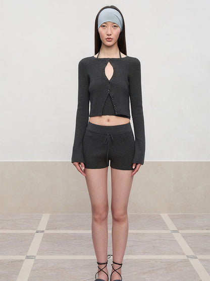 Hollow Spun Long-Sleeve Knit Cardigan