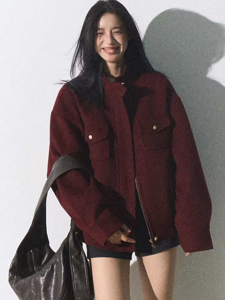 Wool-Blend Oversized Short Jacket