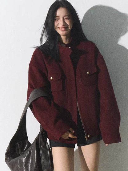 Wool-Blend Oversized Short Jacket