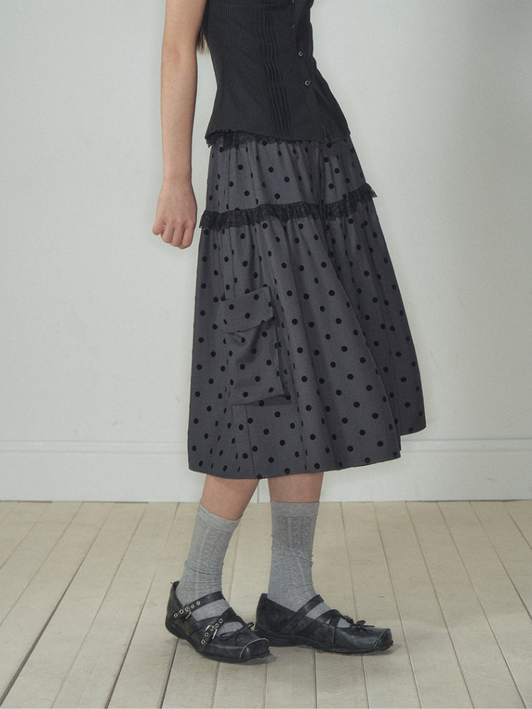 Polka Dot Pocket Loose Midi Skirt