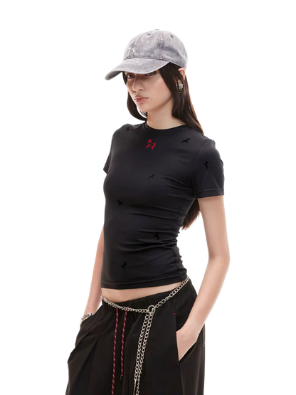 Flocked Horse Print Fitted Tee