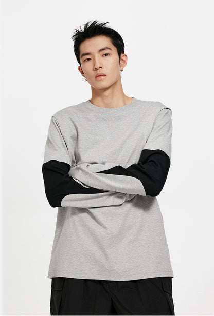 2-in-1 Color Block Spliced Long Sleeve T-Shirt - CHINASQUAD