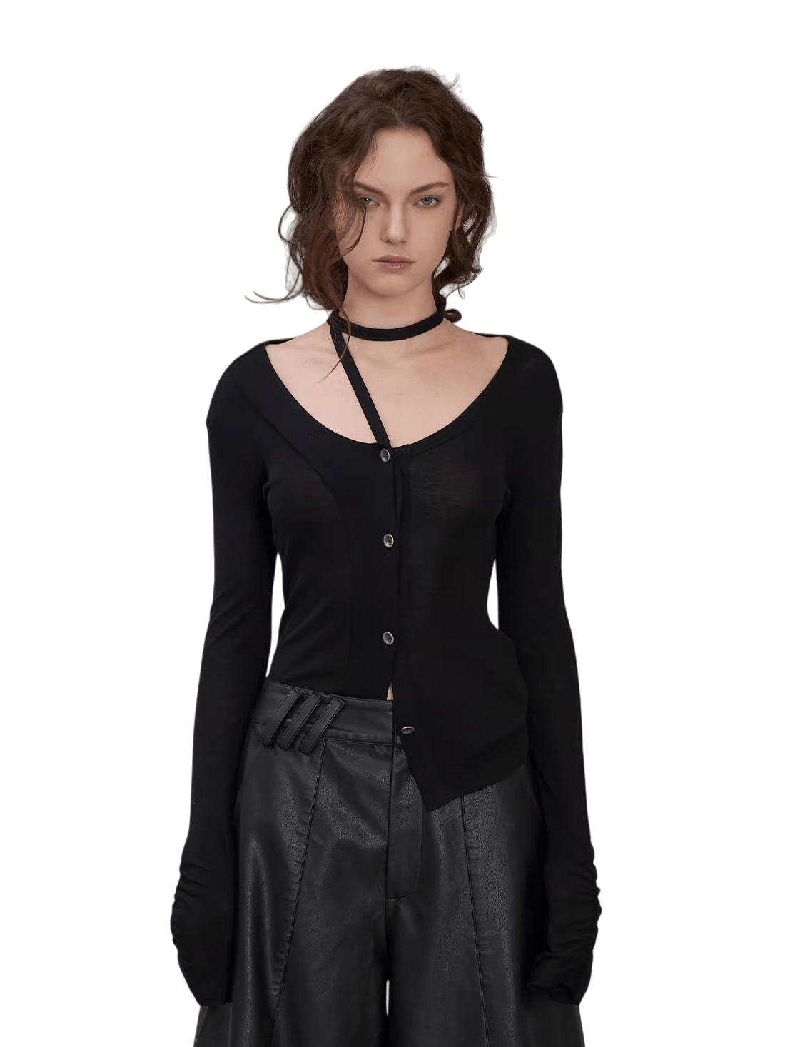 Wool Neck-Wrap Base Layer Cardigan