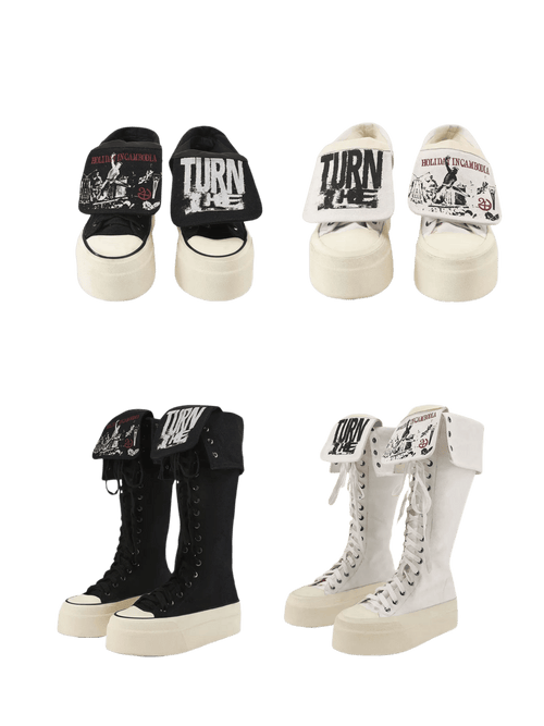Reversible Tongue Graphic Canvas Boots