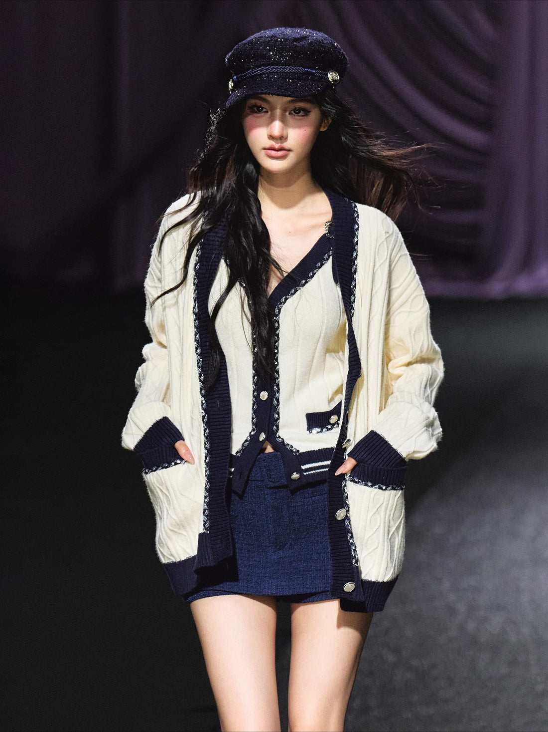 Contrast-Trim Knit Cardigan &amp; Vest Set