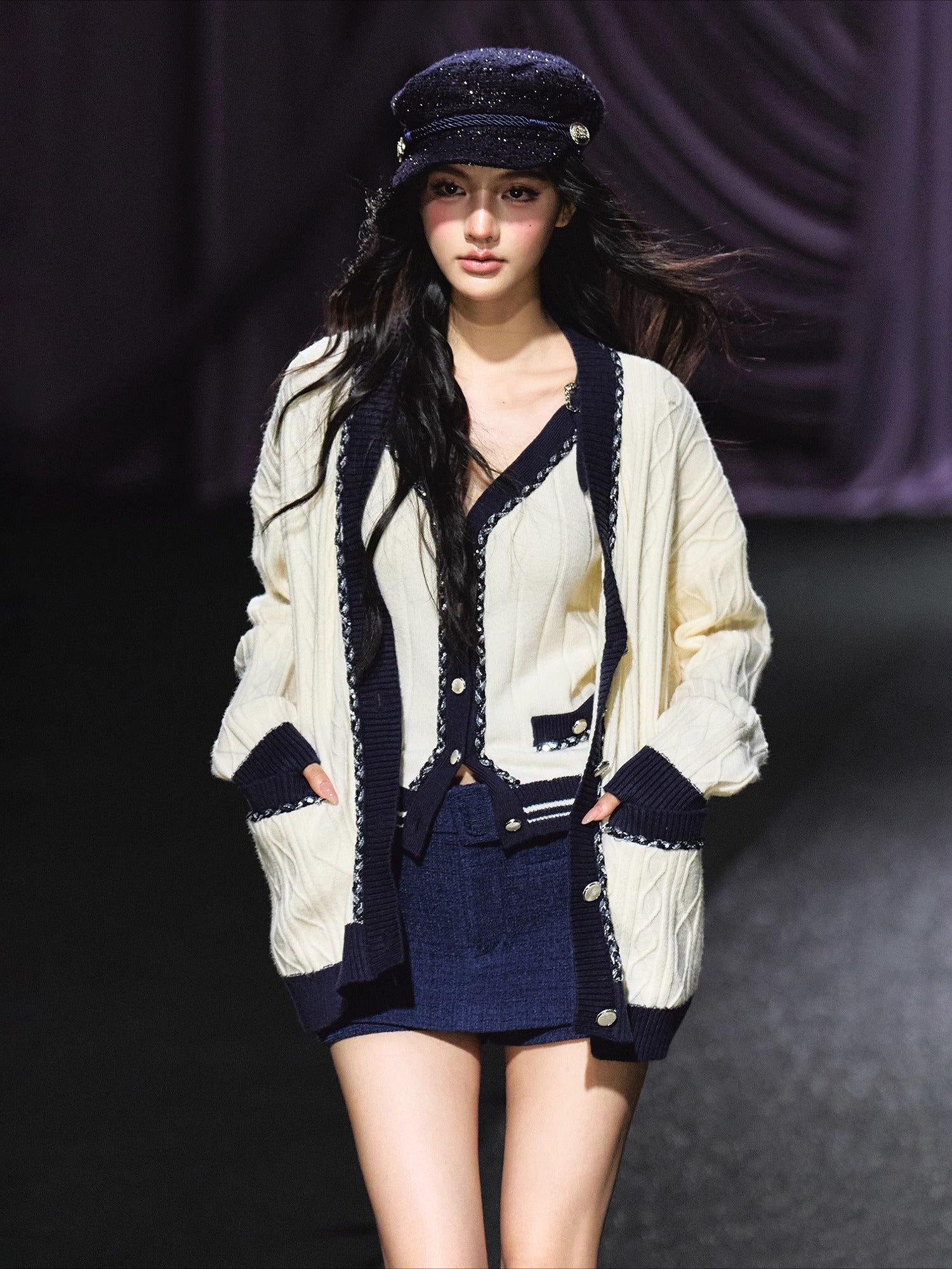 Contrast-Trim Knit Cardigan &amp; Vest Set