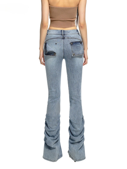 Blue Distressed Slim-Fit Flared Jeans
