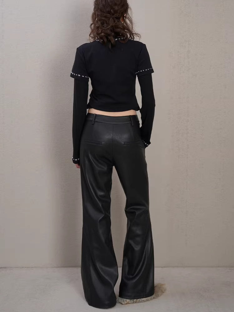 Textured Faux Leather Flared Pants