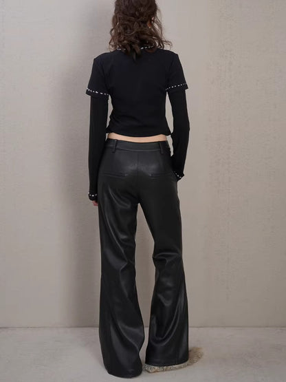 Textured Faux Leather Flared Pants