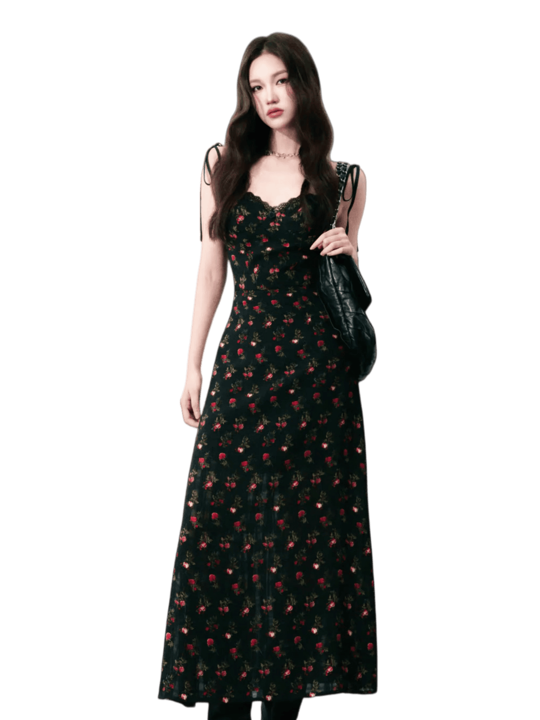 Vintage Floral Tie-Waist A-Line Maxi Dress