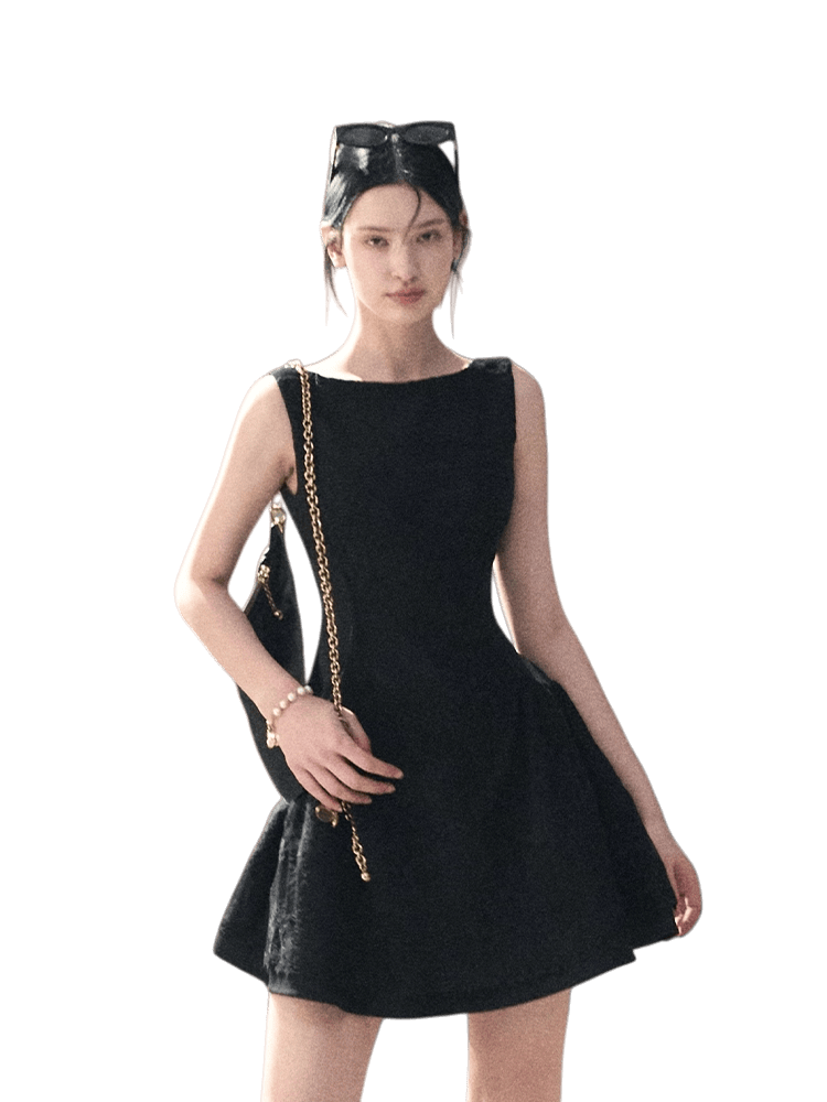 Wool-Blend Waist-Cinched Fitted Dress