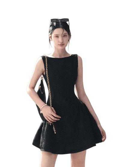 Wool-Blend Waist-Cinched Fitted Dress