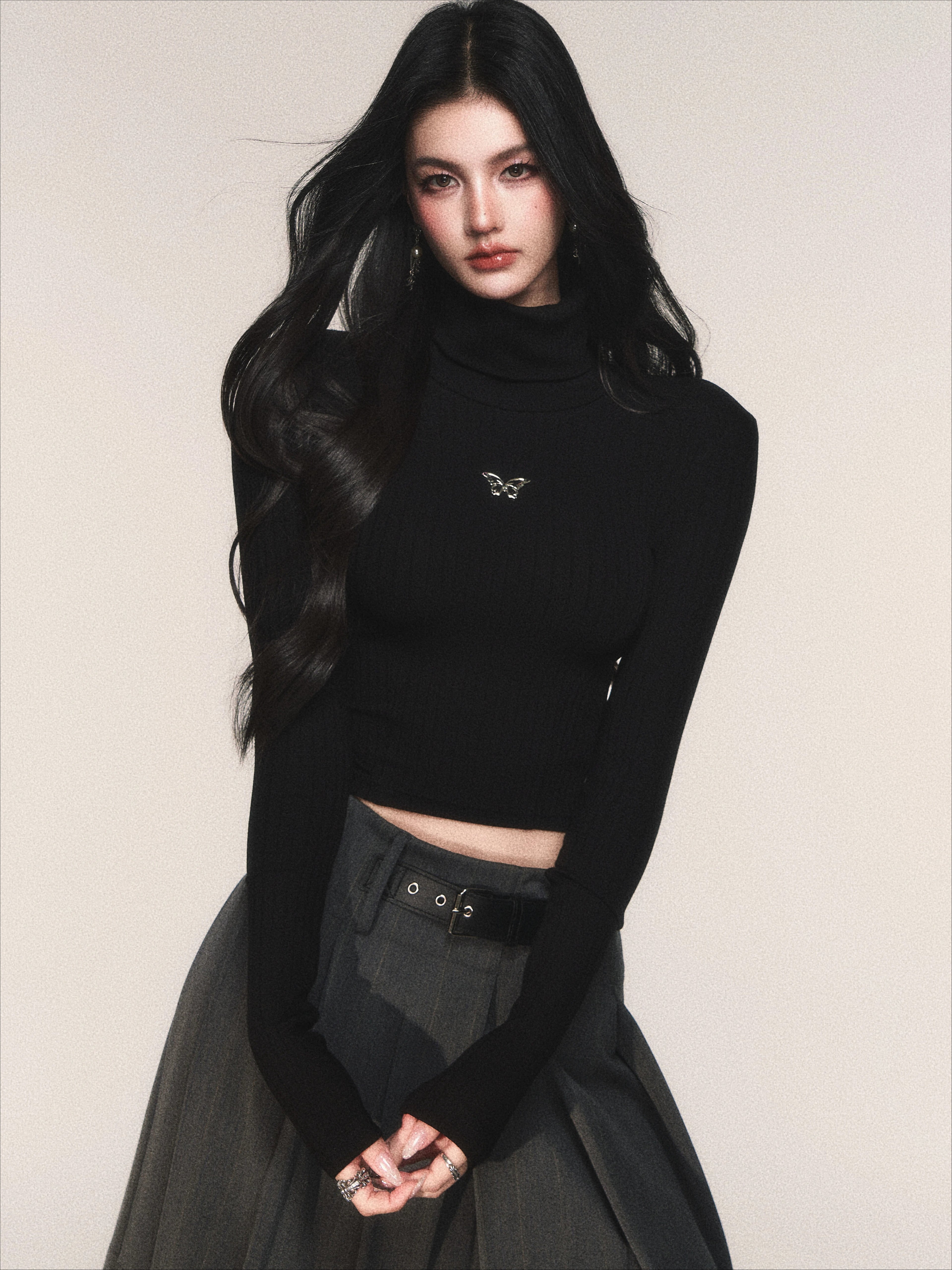 Ribbed Turtleneck Slim-Fit Knit T-Shirt