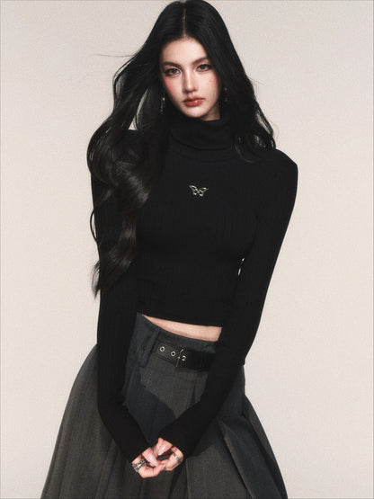 Ribbed Turtleneck Slim-Fit Knit T-Shirt