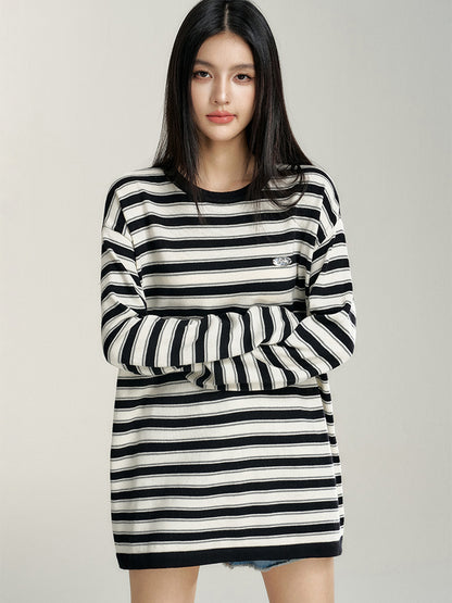 Striped Contrast Loose Knit Sweater