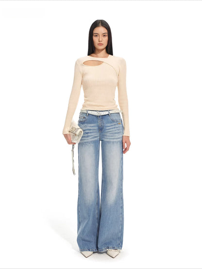 Olympia Long-Sleeve Fitted Knit Crewneck