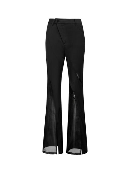 Black Cutout Patchwork High-Waist Flared Pants