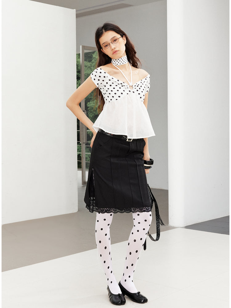Waistband Spliced Lace Slit Suit Midi Skirt - CHINASQUAD