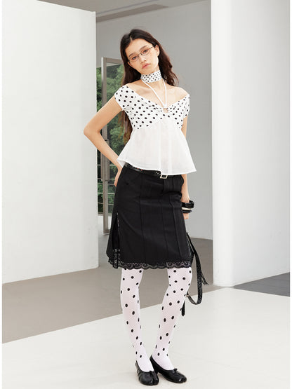 Waistband Spliced Lace Slit Suit Midi Skirt - CHINASQUAD