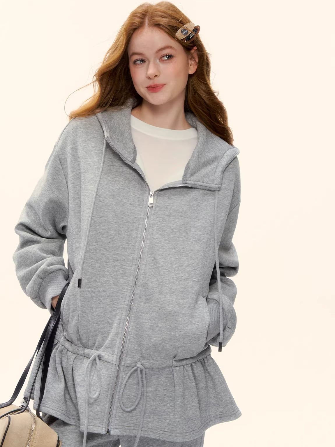 Sculpted Drawstring Cocoon Fleece Hoodie Jacket