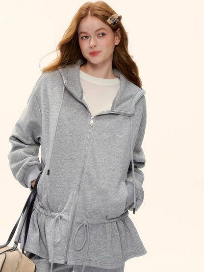 Sculpted Drawstring Cocoon Fleece Hoodie Jacket