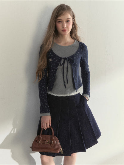 Striped &amp; Floral Design Layered Contrast Blouse