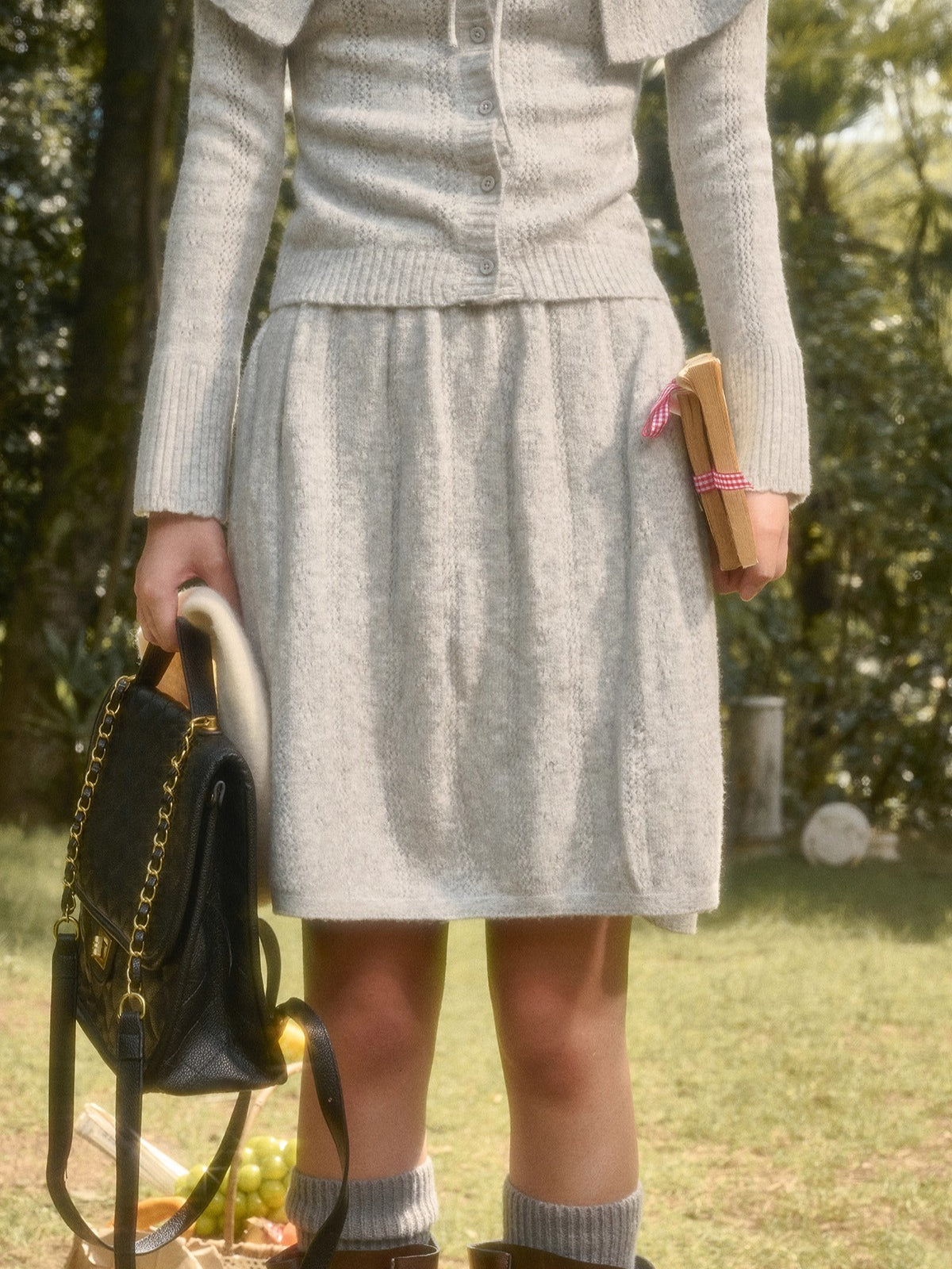 Snow Library Wool Knit Cape Cardigan &amp; Skirt Set