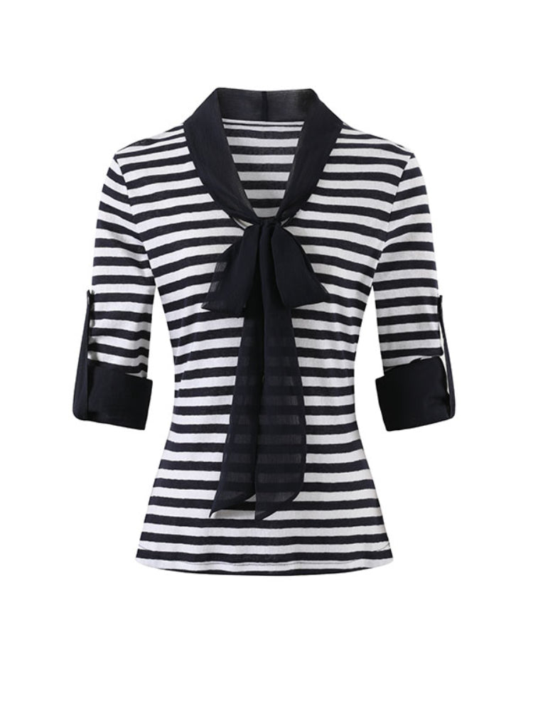 Soote Season Striped Ribbon Cuffed T-shirt - CHINASQUAD
