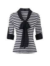 Soote Season Striped Ribbon Cuffed T-shirt - CHINASQUAD