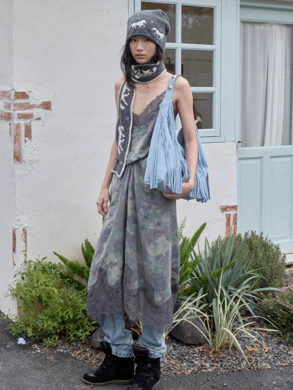 Fair Isle Pony Jacquard Knit Scarf