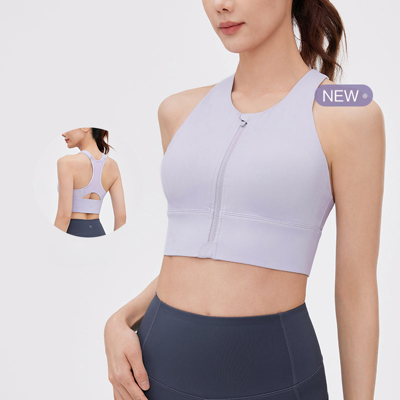 Front-zip Shockproof Sports Bra &amp; Side Support