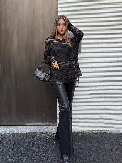 Textured Faux Leather Flared Pants
