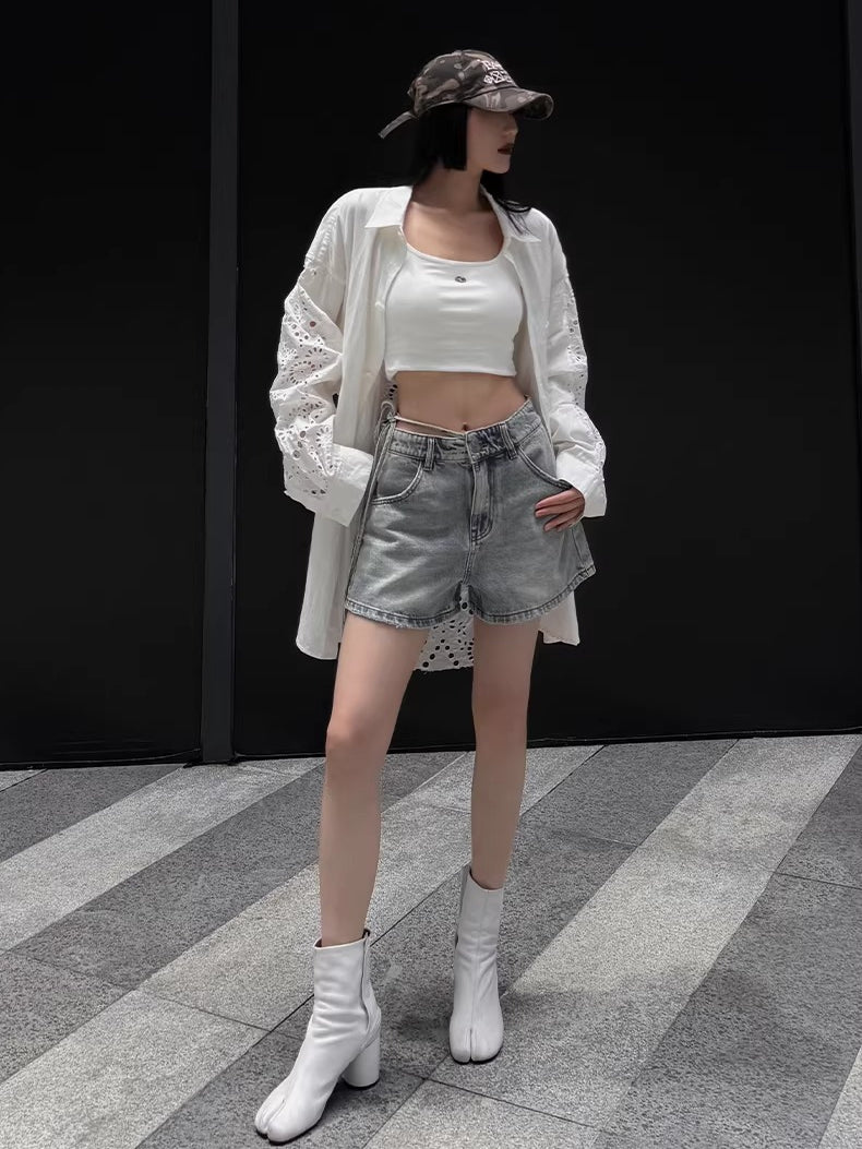 Embroidered Panel Oversized Cotton Shirt