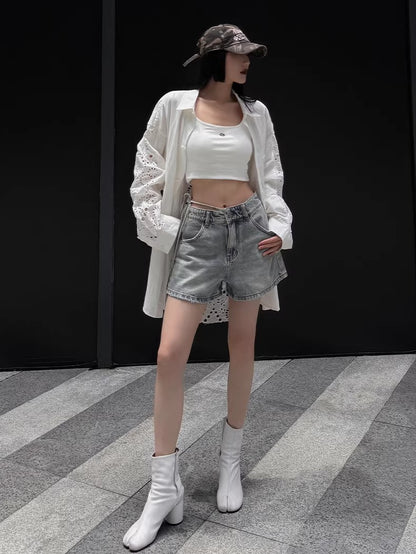 Embroidered Panel Oversized Cotton Shirt