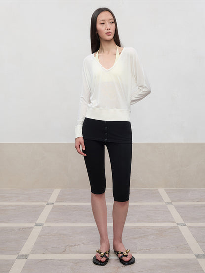 High Elastic Mid-Low Waist Five-Quarter Shorts