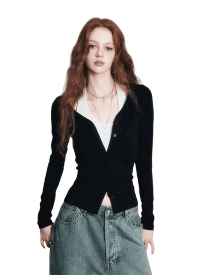 Layered Halter Camisole &amp; Knit Cardigan Set