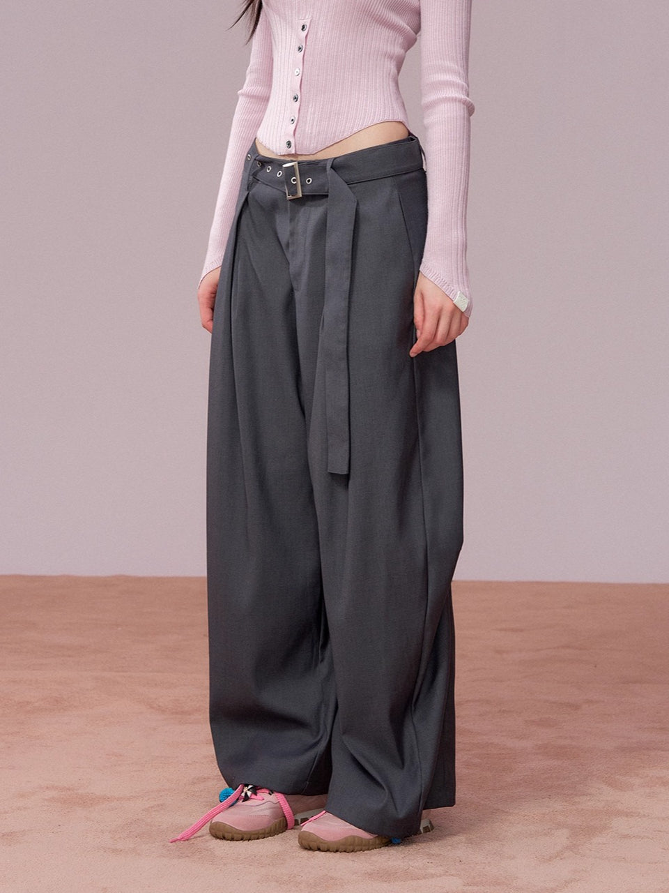 Tailored Drape Wide-Leg Suit Trousers
