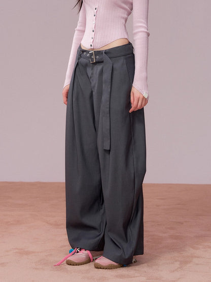 Tailored Drape Wide-Leg Suit Trousers