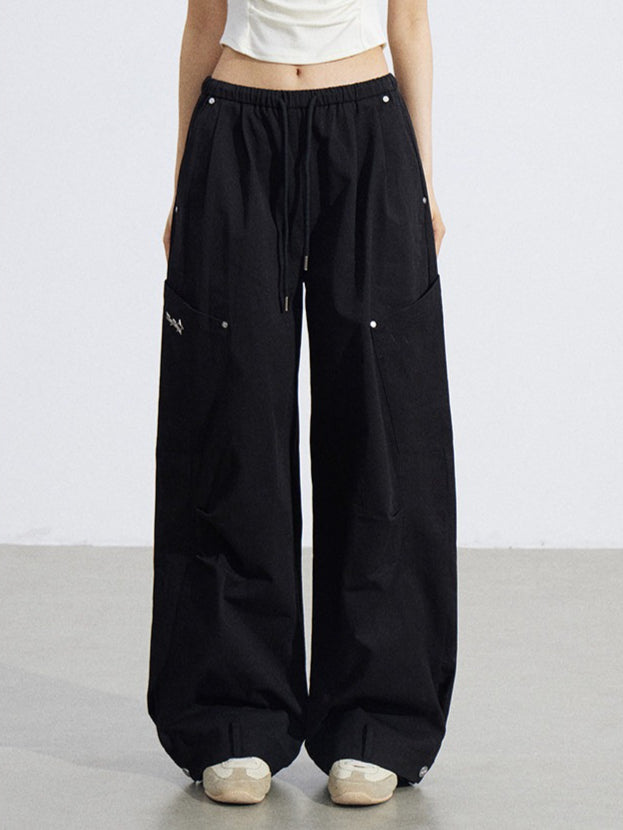 Ruched Utility Wide-Leg Cargo Pants