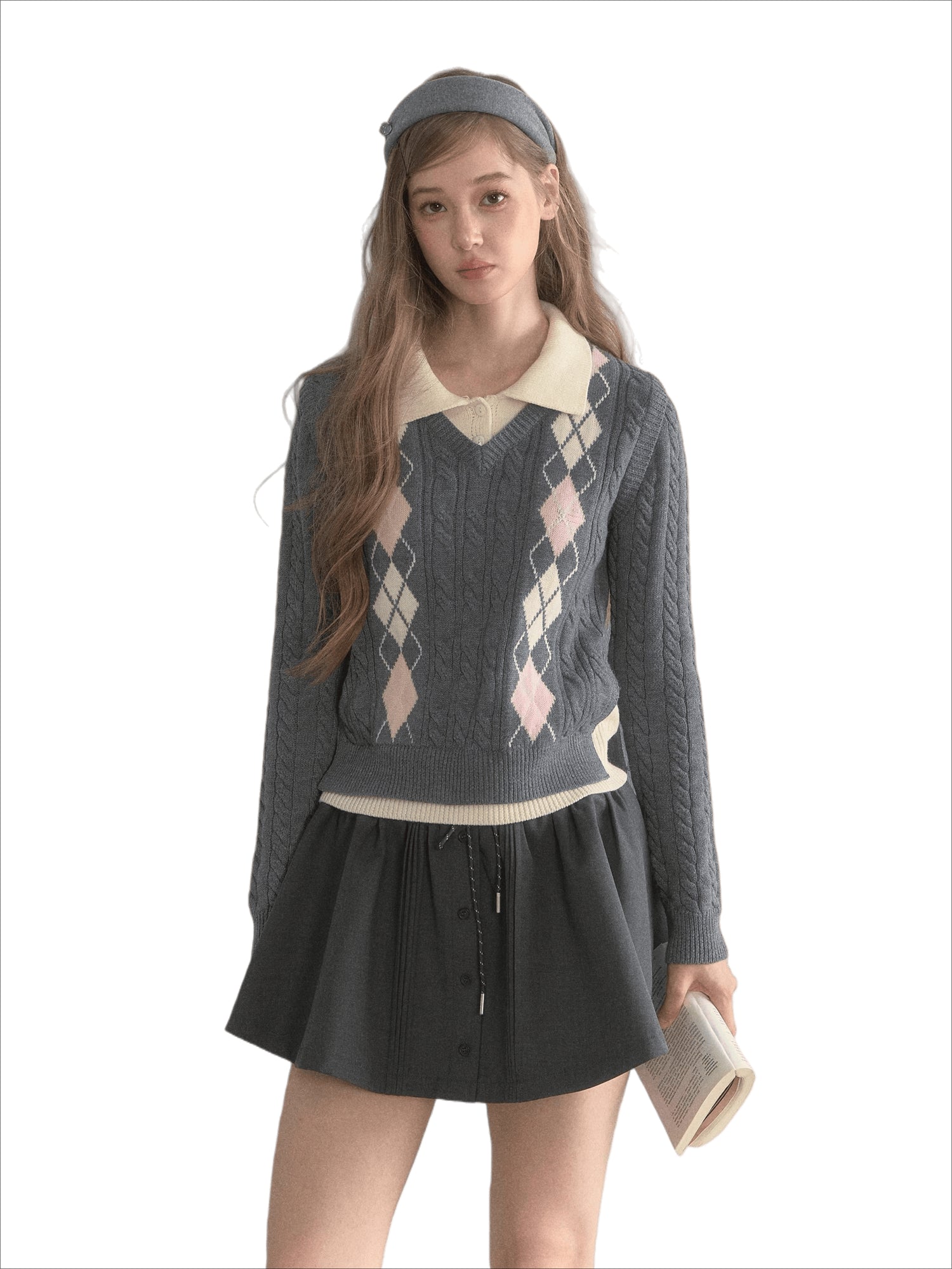 Vintage Argyle Cable Knit Layered Sweater