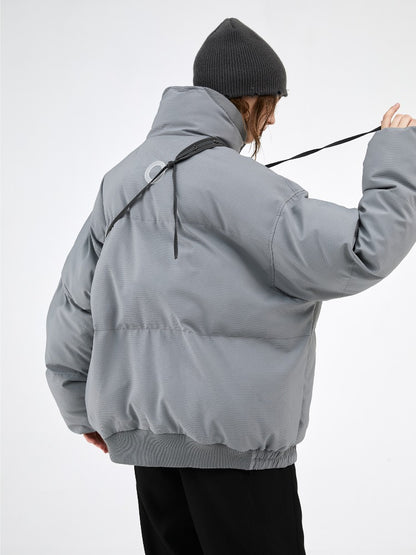 Textured Stripe-Panel Oversized Winter Puffer Jacket