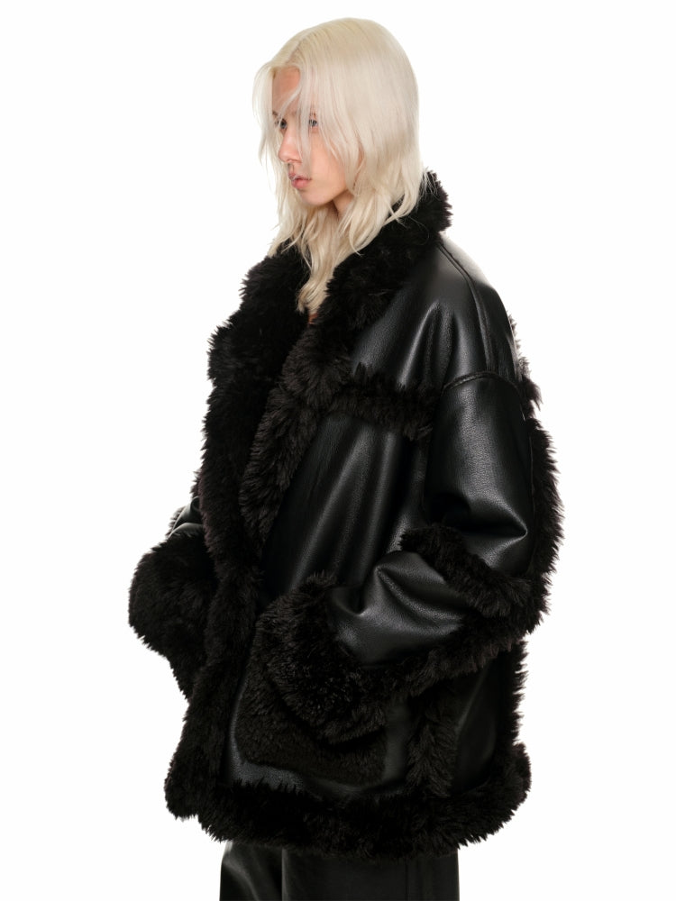 Black &amp; White Reversible Shearling Coat