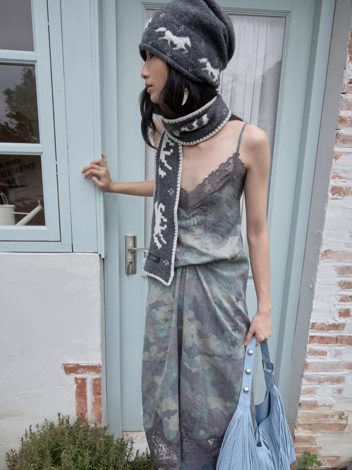 Camouflage Lace-Trim Printed Slip Dress